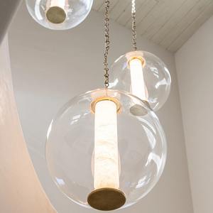 Luminaire suspendu moderne en verre avec <span class=keywords><strong>colonne</strong></span> en albâtre et chaîne en laiton, <span class=keywords><strong>lampe</strong></span> suspendue minimaliste pour îlot de cuisine, restaurant - Product Image 3