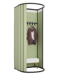 Cabine d'essayage mobile en métal, cabine d'essayage de luxe avec rideau, design éclectique pour usage commercial - Product Image 5