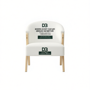 Fauteuil d'appoint moderne DB, revêtement blanc, structure en bois massif, fauteuil lounge minimaliste pour la maison, le bureau, le salon, la chambre à coucher - Product Image 1