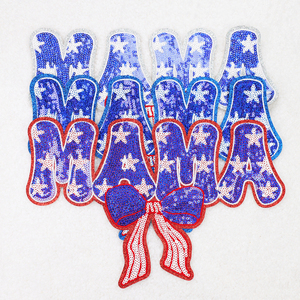 เสื้อยืดปักลายตัวอักษรสีฟ้าแดงแบบสั่งทำธงประจำชาติของสหรัฐอเมริกาสำหรับตกแต่งวันเอกราช1776แบบเย็บติด - Product Image 2