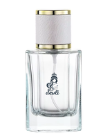 Flacon pulvérisateur de parfum en verre à bouchon à vis 40 ml, sérigraphie givrée, luxe unique, transparent, emballage plat