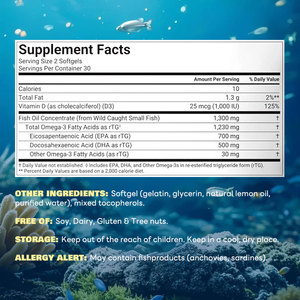 Cápsulas <span class=keywords><strong>de</strong></span> <span class=keywords><strong>Aceite</strong></span> <span class=keywords><strong>de</strong></span> Pescado Super Omega-3 <span class=keywords><strong>de</strong></span> Marca Privada Fairir, 1300 mg <span class=keywords><strong>de</strong></span> EPA, 700 mg <span class=keywords><strong>de</strong></span> DHA, 500 mg <span class=keywords><strong>de</strong></span> Vitamina D3, RTG, OEM, ODM, Personalizadas - Product Image 2