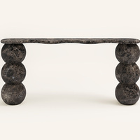 Table console longue en pierre minimaliste contemporaine pour couloir, OEM ODM, personnalisée, en travertin beige massif, tables consoles à plateau sphérique