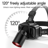 Lampe frontale LED rechargeable, angle réglable, faisceau longue portée avec indicateur de batterie pour le camping et la randonnée en extérieur