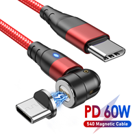 Chargeur magnétique super rapide PD60W 3A avec tête rotative à 540 degrés et câble tressé en nylon, entièrement compatible avec les téléphones mobiles