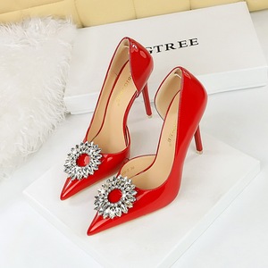 2025 Pointed Crystal Buckle Sandals Stiletto High <b>Heels</b> <b>Red</b> Women's Shoes - Product Image 4