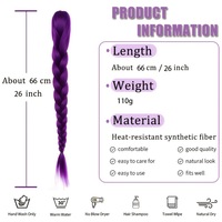 En gros Perruque queue de cheval tressée synthétique violette, tresses torsadées et tresses boxe, confectionnée à la machine, extensions de cheveux pour femmes tendance