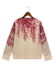 เสื้อสเวตเตอร์ผู้หญิงลายดอกไม้ถักแบบโปร่งสบาย คอวี แขนยาว ผ้าตาข่ายลายฉลุ พิมพ์ลายดิจิทัล โพลีเอสเตอร์ - Product Image 5