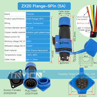 Connecteur de fil de joint de connexion rapide étanche IP68 sans soudure prise mâle femelle ZX20 connecteurs de câble circulaires Flange-6P