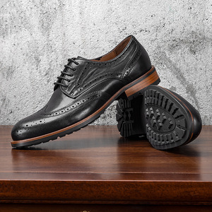 New Comfort Soft Round Toe Brogue Carved Top-grain Leather <b>Men</b> British Retro Handmade Composite Sole <b>Dress</b> Shoes - Product Image 3