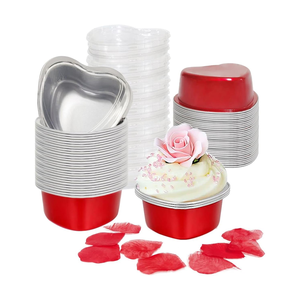 Petite moule à cupcakes jetable en aluminium 100 ml en forme de cœur, <span class=keywords><strong>plat</strong></span> à gâteau en aluminium coloré avec couvercle en plastique - Product Image 3