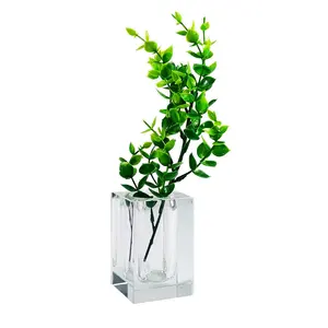 Crylown Min Glas Bloem Vierkant Vaas Moderne Desktop Bloempot Kleine Helder Glas Kristallen Ornament Vazen Voor Bruiloft Home Deco