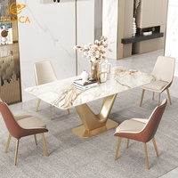 Table à manger rectangulaire en céramique de luxe moderne de haute qualité, base en acier en forme de V, 10 personnes, écologique, pour les rassemblements familiaux