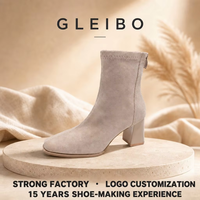 Bottines en daim pour femmes OEM ODM à talon carré épais, fermeture éclair arrière, bout pointu, bottines habillées automne-hiver pour femmes, logo personnalisé OEM ODM