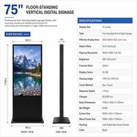 Pantalla LCD Digital de Señalización de 75 Pulgadas con Marco Delgado, para Publicidad, Información Comercial y Kiosco, Personalizable