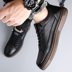Men's Genuine Cow Leather Slip-On Casual Shoes Round <b>Toe</b> Breathable Mesh Lining Rubber Outsole Solid Walking Style - Product Image 3