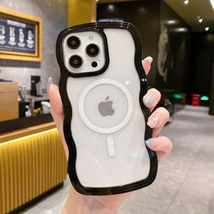 Nouvelle coque de téléphone magnétique transparente antichoc en TPU PC à bords ondulés pour filles, compatible <span class=keywords><strong>iPhone</strong></span> 17 16 15 14 Pro Max, avec protection magnétique sans fil - Product Image 4