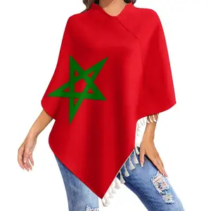 Marrocos bandeiras com borla poncho, capa de xale para mulheres, fã de futebol, adereços de queixo de cores