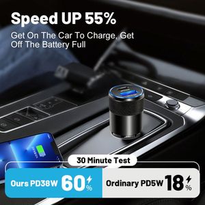 ขายส่ง ที่ชาร์จโทรศัพท์มือถือ 3.1A 38W USB+USB-C รองรับ QC3.0 วัสดุโลหะผสมอะลูมิเนียม PD 20W ที่ชาร์จในรถยนต์ - Product Image 3