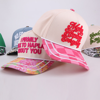 Casquette de baseball à 5 panneaux avec imprimé floral personnalisé, bord incurvé, coton bicolore, broderie 3D, motif à carreaux de haute qualité