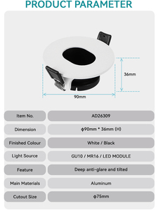 กรอบไฟสปอตไลท์แบบเอียง MR16ปิดภาคเรียน GU10ที่อยู่อาศัย - Product Image 6