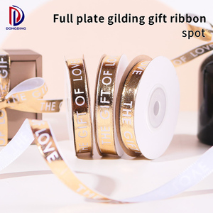 1Cm Chiều Rộng Bán Buôn Đầy Đủ In Ấn Vàng Dập Tùy Chỉnh Valentine Ngày Tình Yêu Hoa Bao Bì Polyester Ribbon - Product Image 2