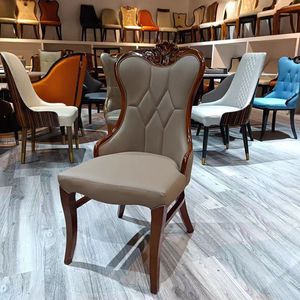 High-End americano intagliato in legno massello sedia da pranzo schienale morbido casa Hotel Box sedia ristorante Design moderno in <span class=keywords><strong>pelle</strong></span> Pu sedia - Product Image 1