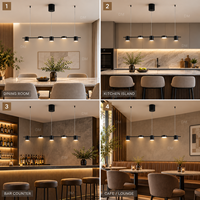 Luminaire suspendu moderne à 5 têtes, noir, LED 35W, pour salle à manger, îlot de cuisine, bar, comptoir, café, salon