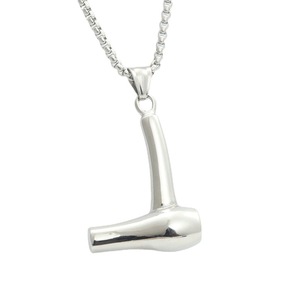Collier pendentif sèche-cheveux en acier titane pour hommes, style punk rétro, design géométrique en acier inoxydable, finition polie - Product Image 5