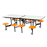 Table de cafétéria rectangulaire pliable mobile pour 8 personnes avec chaises-tabourets - Sièges publics pour salle à manger
