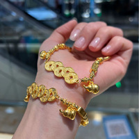 Bracelet de luxe en or véritable 18 carats (AU750) avec motif citrouille et breloques pièces de monnaie des cinq empereurs, bijoux fins pour femme