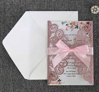 Invitations d'anniversaire pliées en papier pailleté or rose découpées au laser 3D personnalisées, imprimées UV, laminées mat, DIY, meilleures ventes GD, promotion exceptionnelle