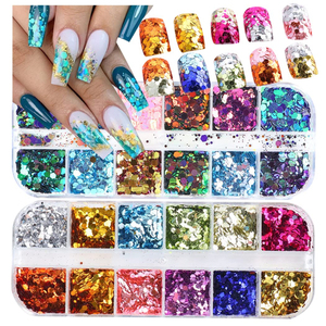 2 boîtes de 24 compartiments de paillettes holographiques hexagonales pour ongles, paillettes 3D irisées effet sirène pour nail art et loisirs créatifs - Product Image 1