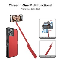 Étui de téléphone portable 3-en-1 avec perche à selfie pour iPhone, coque de protection rétractable pour la prise de vue en autoportrait, le vlogging et le streaming en direct