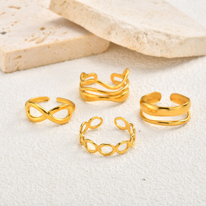 Bague infini en acier inoxydable 316L plaqué or 18 carats pour femme, double bande ondulée, ouverte et ajustable, étanche, bijoux minimalistes - Product Image 5