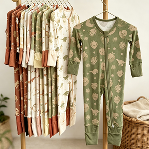 Tutina per Neonati in Fibra di Bambù, Manica Lunga, Collo a V, con Zip, Polsini Ripiegabili, Stampa Dinosauro, <span class=keywords><strong>Pigiama</strong></span> per Neonati - Product Image 1