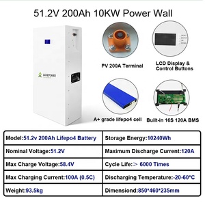 Wall-mounted Lithium <b>Battery</b> <b>48V</b> 51.2V 200Ah 100Ah 5kwh 10kwh Power Energy Wall <b>Battery</b> for Hybrid Off Grid System - Product Image 4