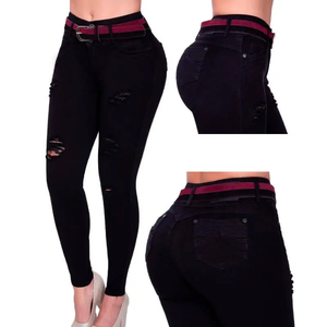 Vente en gros colombien Push up jean taille haute skinny déchiré jean pour femmes <span class=keywords><strong>2022</strong></span> Stretch trou crayon pantalon blanchi Denim jean - Product Image 1