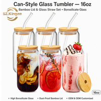 Gobelet à boire en verre Kingze 16oz tasses à café glacées en verre à haute teneur en borosilicate avec couvercles et pailles