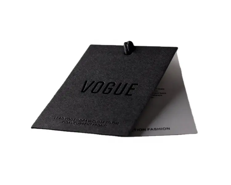 Custom design logo debossed black thick garment paper hangtag for clothing,jeans