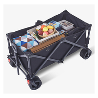 Chariot de camping pliable à double étage avec auvent, tout-terrain, robuste, pour extérieur, avec plateau amovible