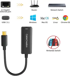 USB C 2.5ถึง3.1 RJ45กิกะบิตแลนอีเธอร์เน็ตอะแดปเตอร์ชนิด USB C ถึง2.5G Ethernet