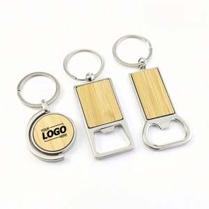 Porte-clés ouvre-bouteille rond en bambou personnalisé, porte-clés rotatif en bois, cadeau promotionnel écologique pour la promotion de la marque d'entreprise - Product Image 1