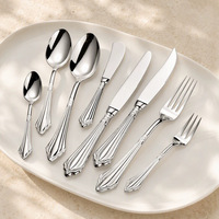 Ensemble de couverts en acier inoxydable 304, manche cannelé, poli miroir, compatible lave-vaisselle, réutilisable, facile à nettoyer, pour mariage, banquet, hôtel