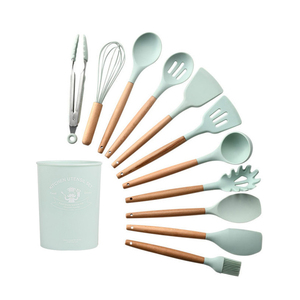 Juego de utensilios de cocina de silicona resistente al calor, mangos de madera, espátula, 12 Uds. - Product Image 4