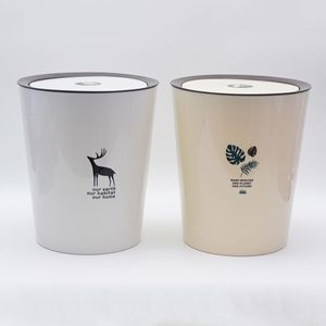 Cylindrical Swing <b>Lid</b> Trash Can Large Capacity Indoor Waste <b>Bin</b> White Khaki Color - Product Image 2