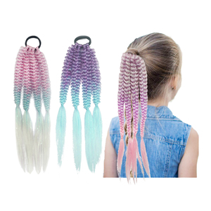 Shinein natale colore 20 pollici fatto a mano torsione sintetica bambine treccia coda di cavallo estensioni dei <span class=keywords><strong>capelli</strong></span> per bambini Party Festival - Product Image 3