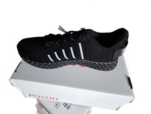 Scarpe da corsa Pozio da uomo, tomaia in rete nera, suola in gomma, misura 18.0, intersuola in EVA, abbigliamento sportivo per esterni - Product Image 1