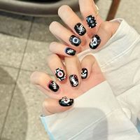 Faux ongles en acrylique 3D en forme de citrouille et de crâne pour Halloween, vente en gros aux États-Unis, logo personnalisé, courts, faits à la main, à presser sur les doigts