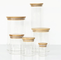 Bocaux hermétiques en verre pour le stockage des aliments couvercle en bambou boîtes d'épices de cuisine conteneurs de stockage de café ensemble de logo de spaghetti vente en gros